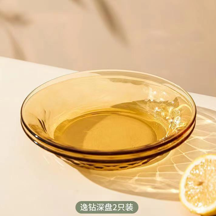 买一送一7.5英寸琥珀原色高硼硅玻璃逸钻圆盘耐高温微波烤箱