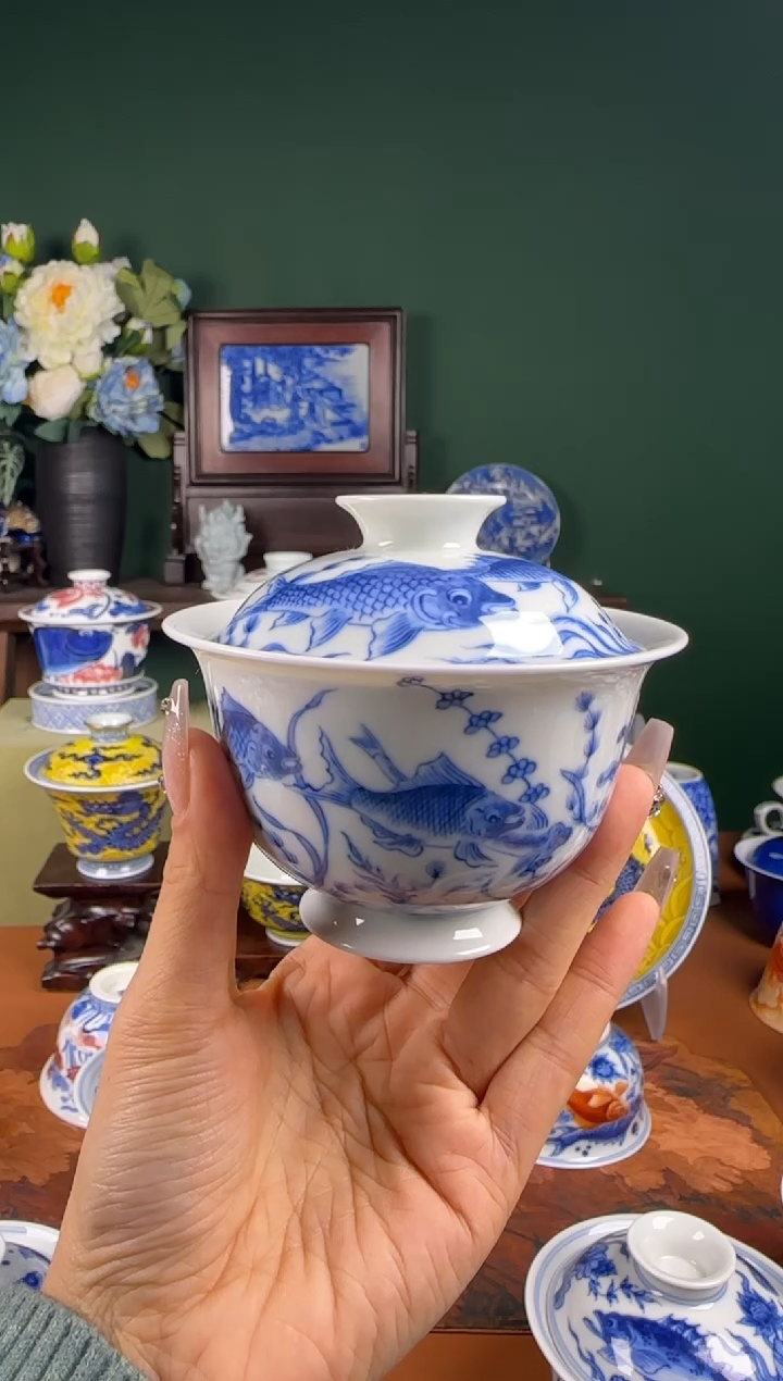 【闪购商品】杯望月怀古 鱼翔浅底  盖碗