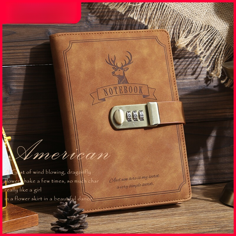 日记本成人高级密码本带锁高颜值密码本a5复古风笔记本便携手账本