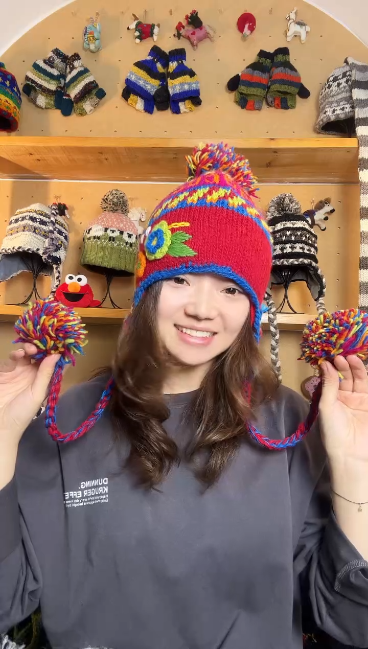 羊毛百分百纯手工帽子红色