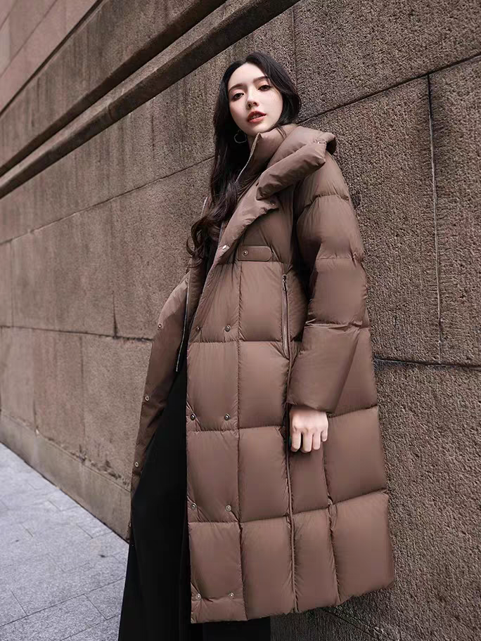 韩版鸭绒冬季连帽时尚长款羽绒服-6812