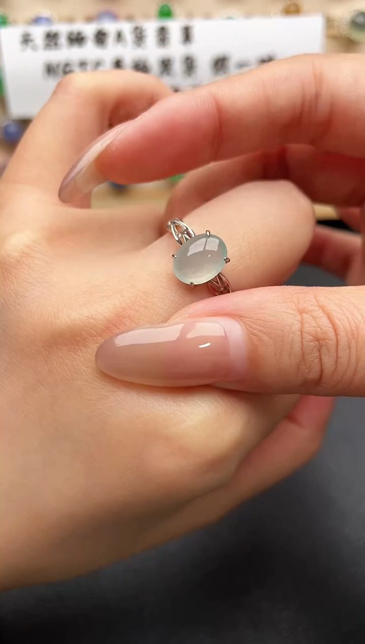 银S925镶嵌戒指翡翠一物一证一礼盒