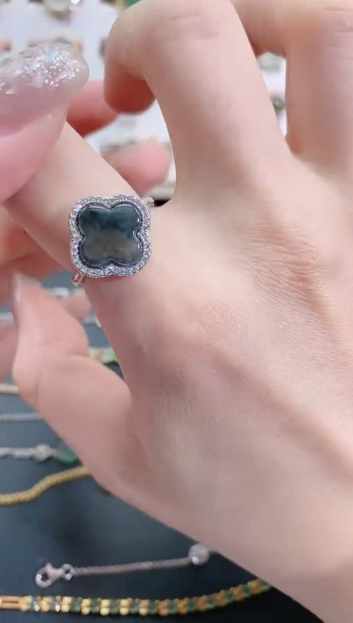 银S925镶嵌戒指翡翠天然翡翠