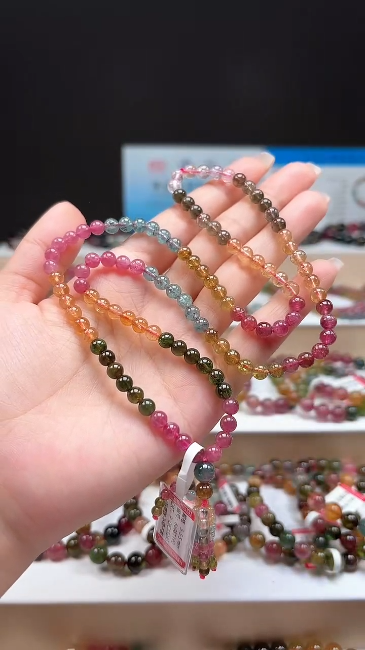【闪购商品】碧玺手链未镶嵌5.2mm巴西老料玻璃体彩虹色三圈手链