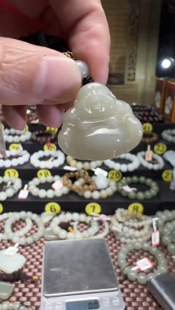 【闪购商品】和田玉吊坠(赠链)未镶嵌且末料青白玉佛公吊坠卡12.6