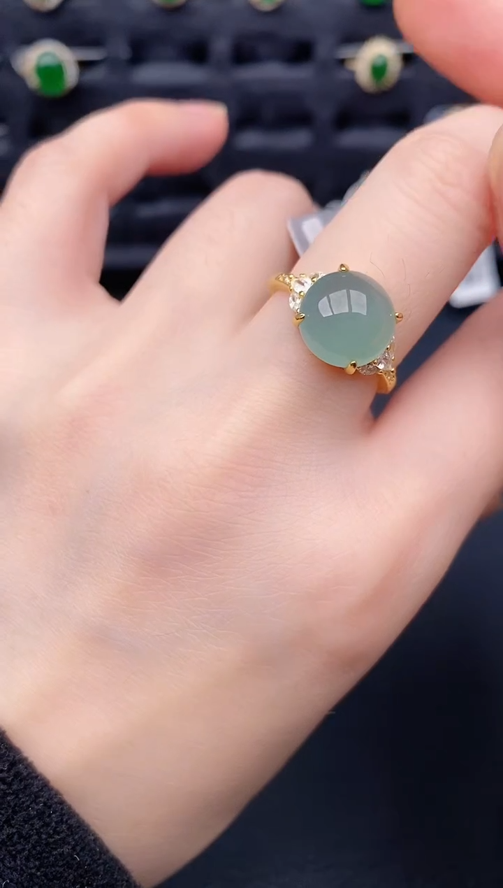 银S925镶嵌戒指翡翠天然a货翡翠188