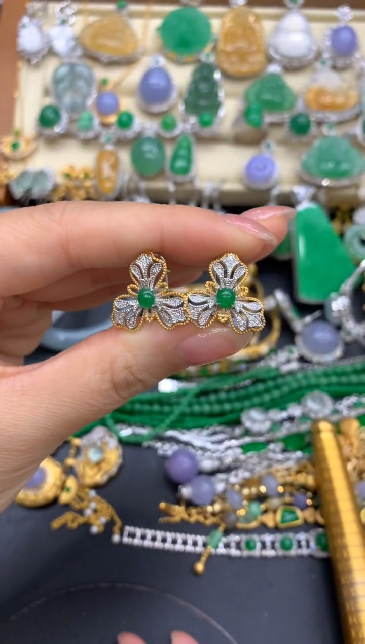 【闪购商品】翡翠耳饰18K金镶嵌445-中国好珍宝