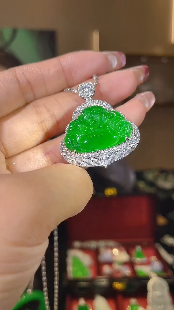 【闪购商品】翡翠吊坠(不含链)银S925镶嵌天然翡翠A货