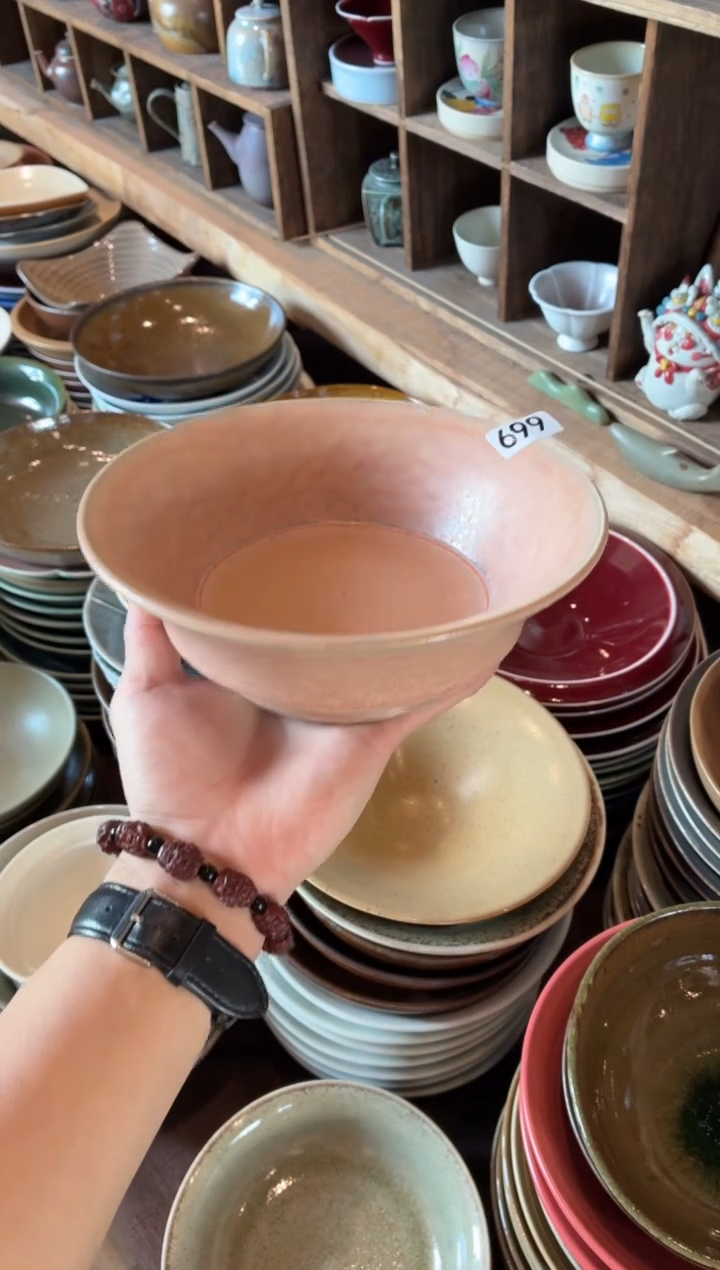 瓷片晶*699  藕粉色竹节深盘1个