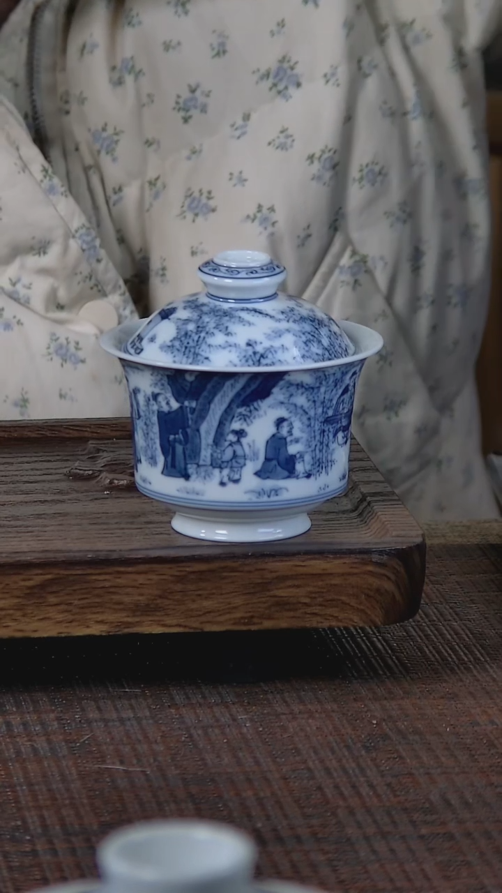 【闪购商品】折葵非器手工手绘竹林七贤马蹄盖碗