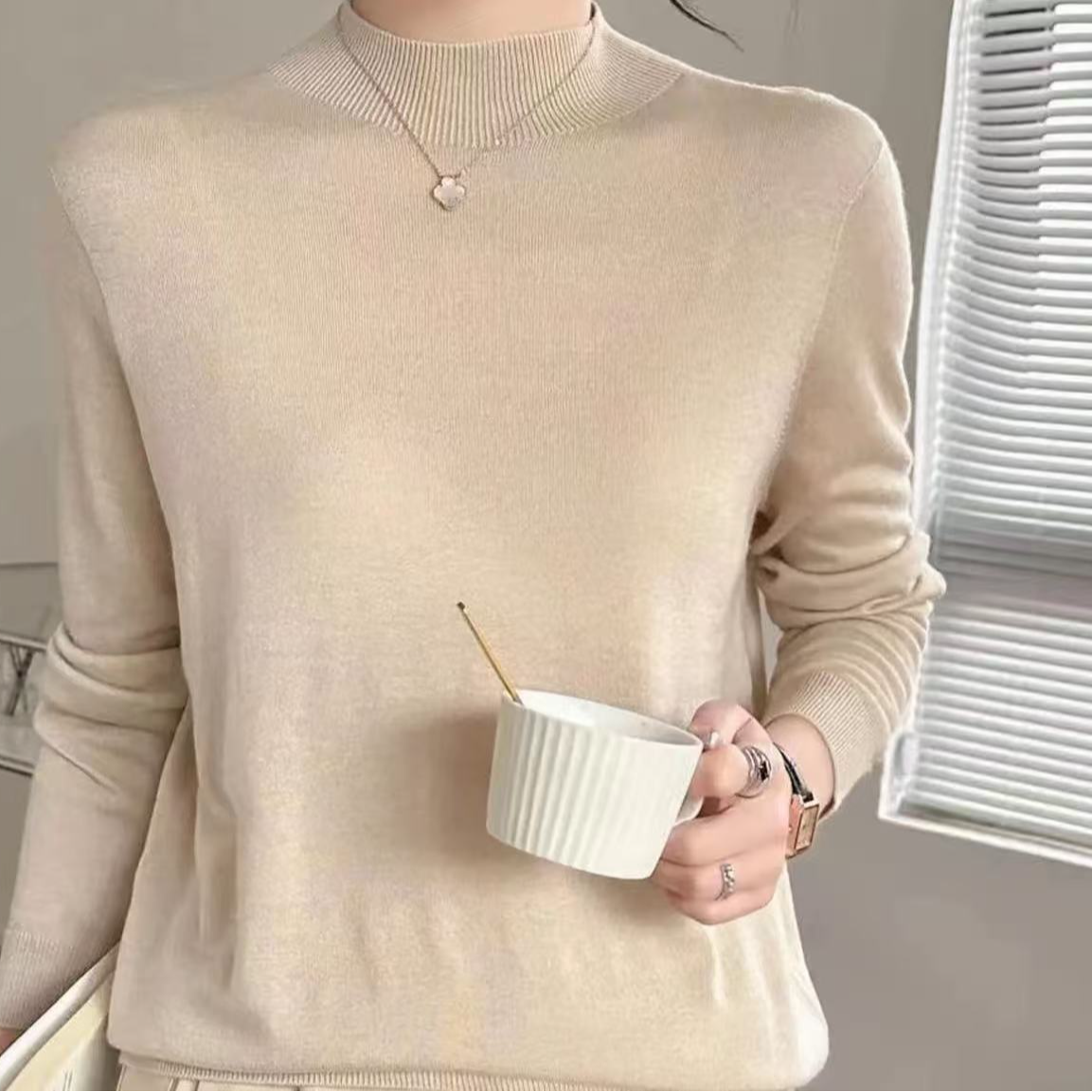 【高定纱线】2026年早春新款男女同款半高领打底衫 YFW119