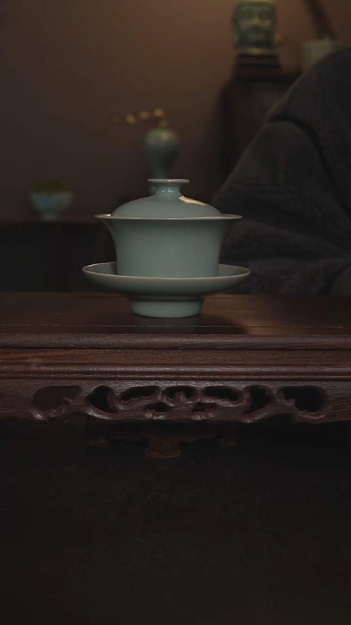 摆件瓷仿古手工三彩盖碗