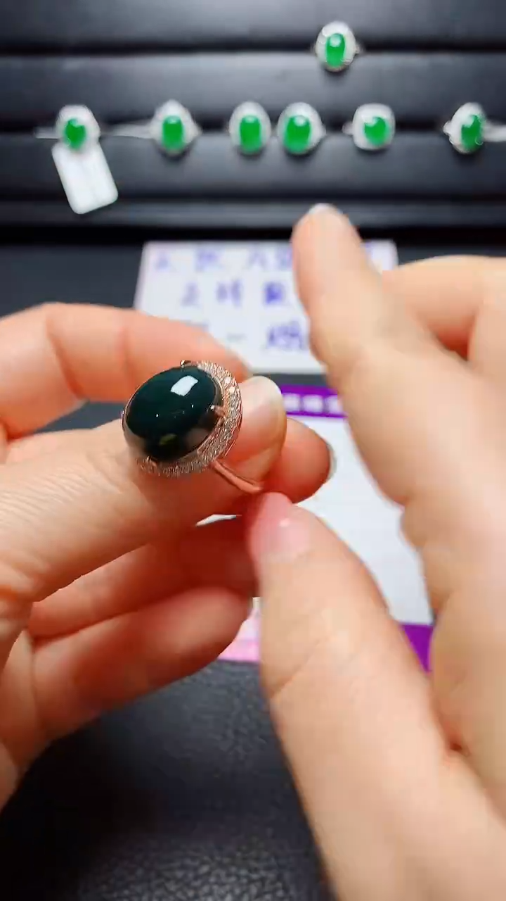 银S925镶嵌戒指翡翠   天然翡翠A货s925银镶