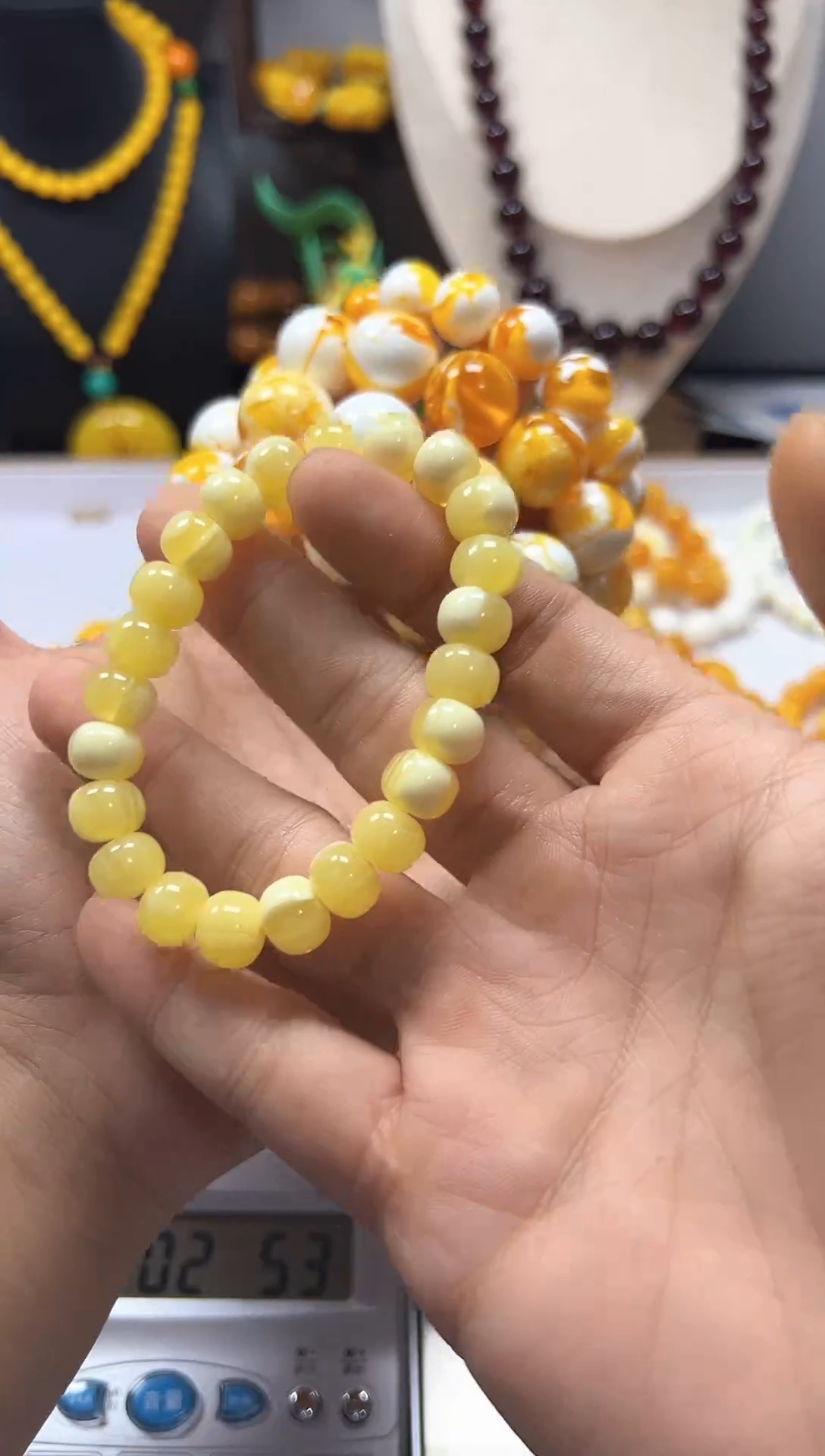未镶嵌蜜蜡手链白花蜜单圈桶珠手串