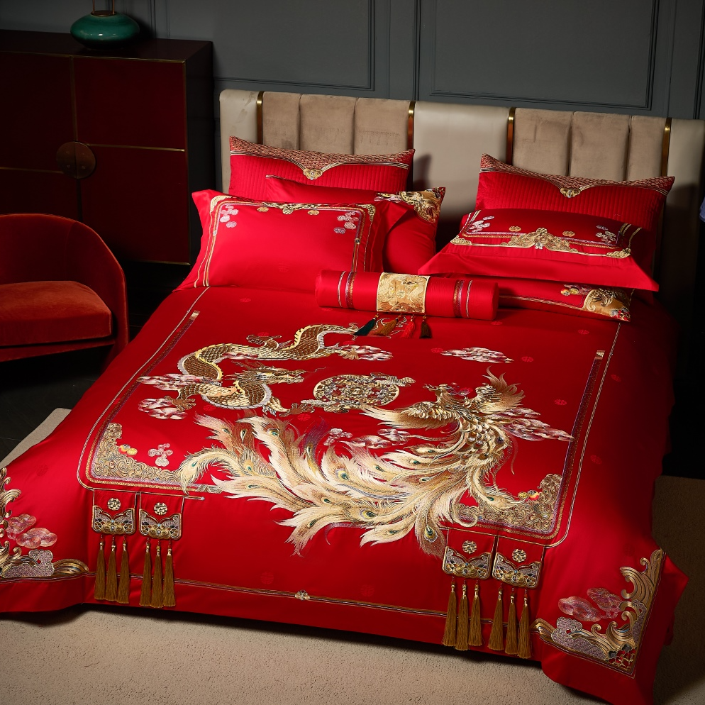 【代代有福】全棉高支高密中式重工刺绣红色婚庆四件套