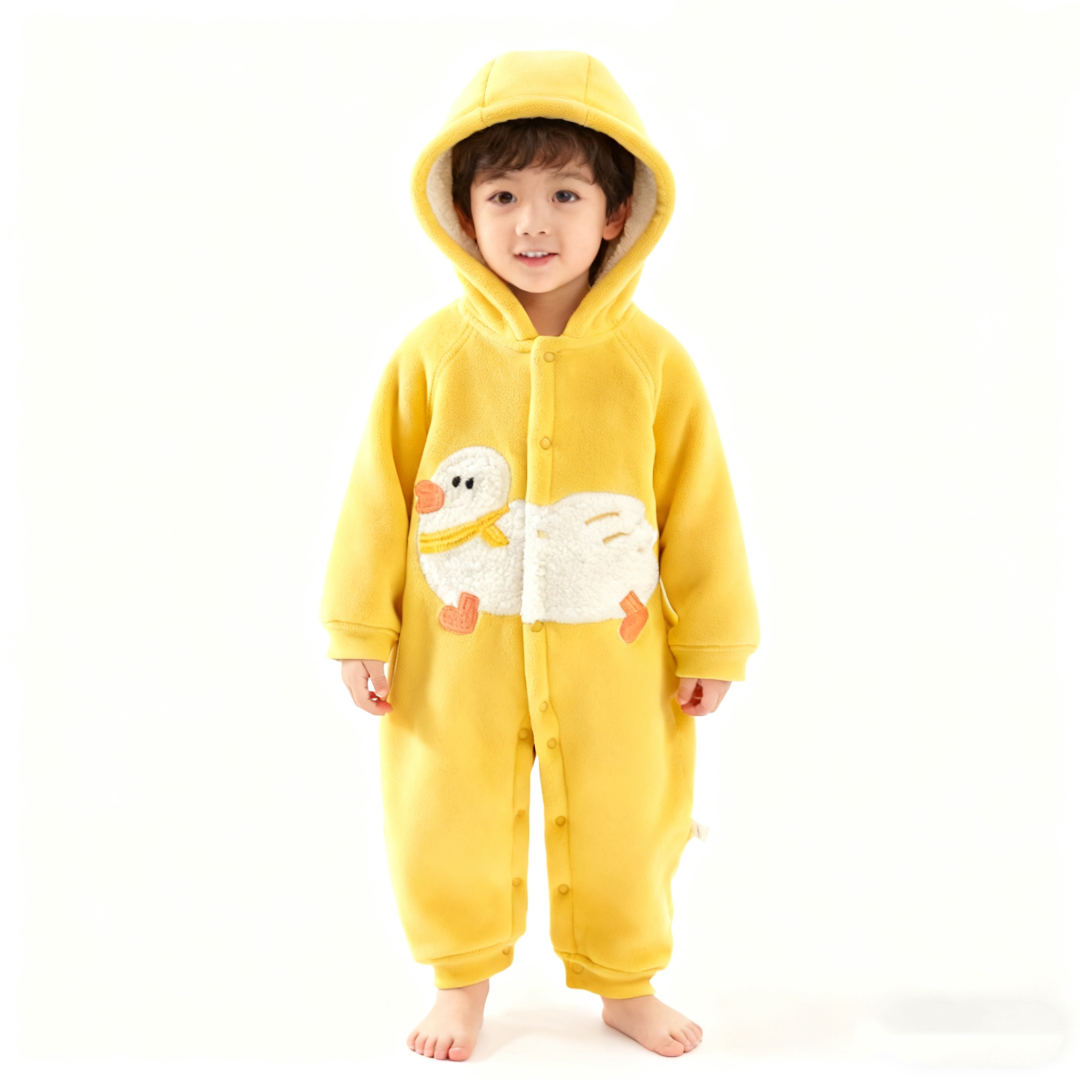 柏莉绒戴帽秋冬卡通连体衣加厚加绒宝宝长袖