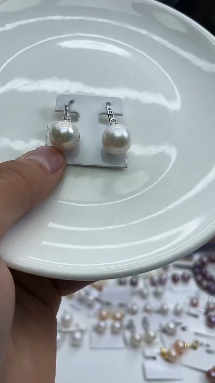 未镶嵌耳饰淡水珍珠白色系高跟鞋耳饰14mm