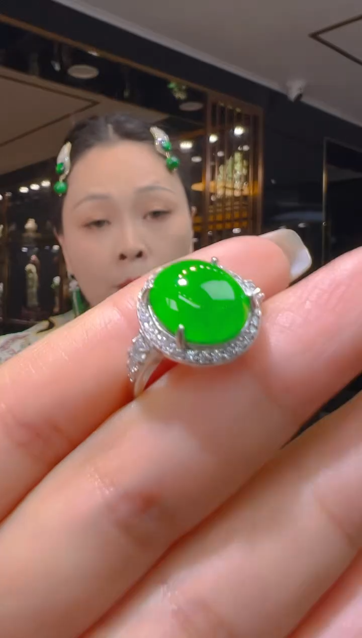 翡翠银S925镶嵌戒指050            
