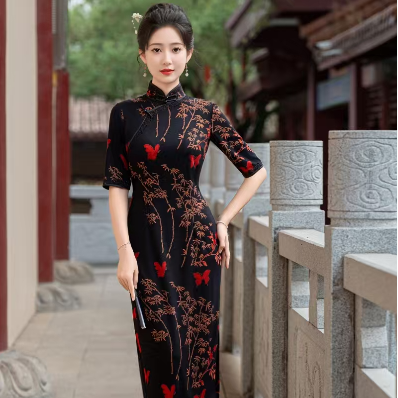 【竹叶蝶】 2024夏季新款复古重磅中长款中国风旗袍日常百搭连衣裙