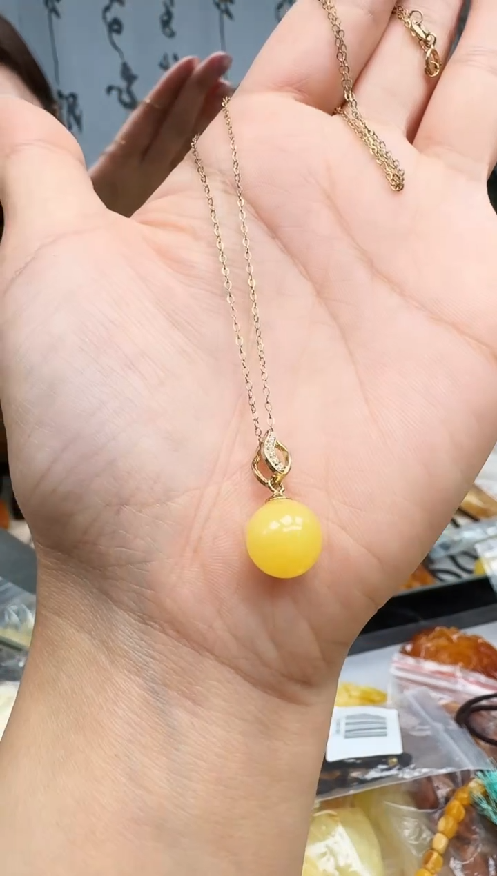 【闪购商品】琥珀裸石银S925镶嵌项链