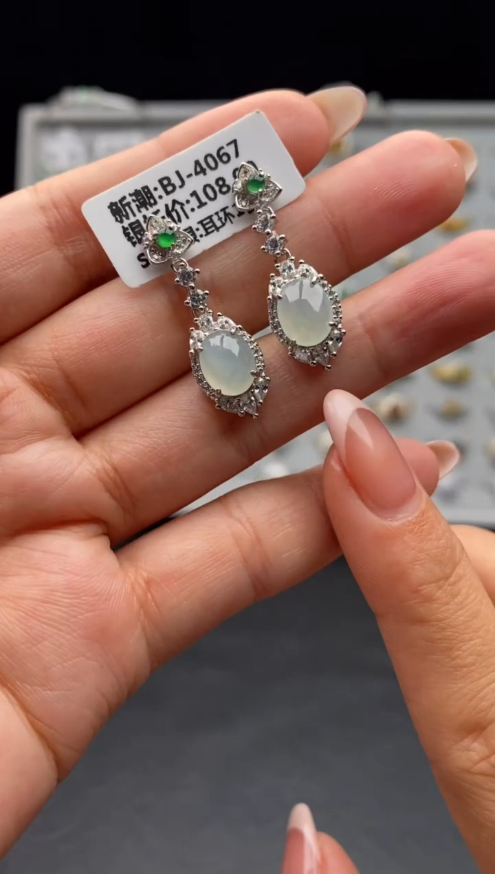 银S925镶嵌戒指翡翠?**?天然A货翡翠