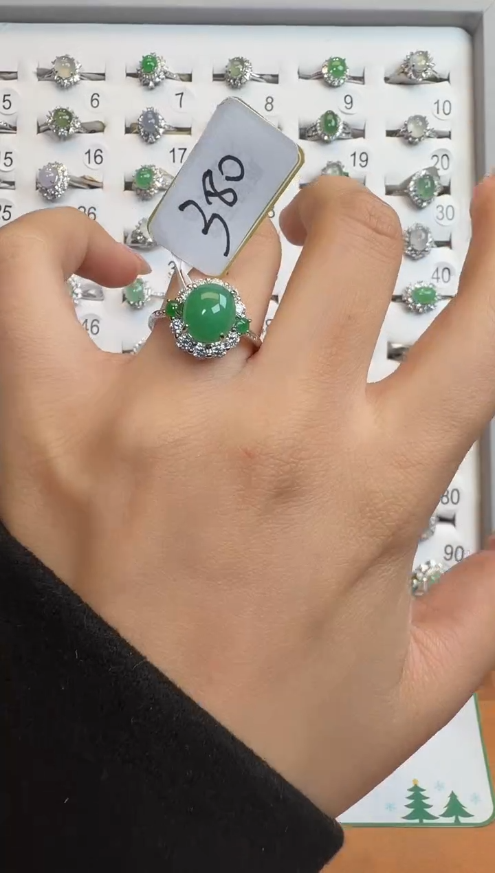 银S925镶嵌戒指翡翠通体925银镶缅甸A货翡翠戒指0281
