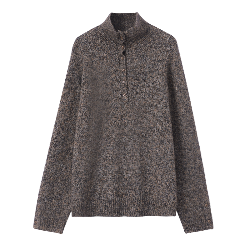 2025秋冬澳洲进口绵羊毛针织衫女半高领半开襟扣山羊绒毛衣外套潮