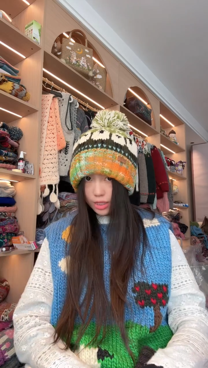 羊毛黄绿小羊帽 