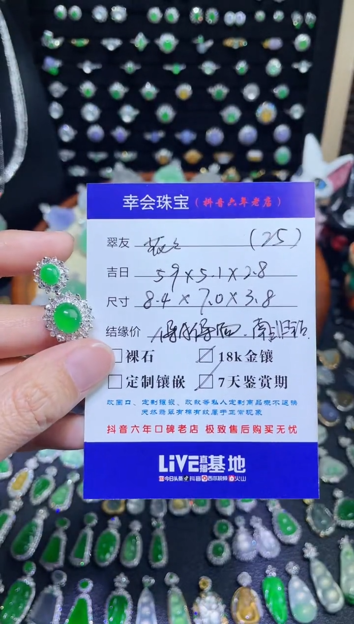 颈饰18K金镶嵌翡翠≽****花高冰玻浓阳绿蛋面吊坠