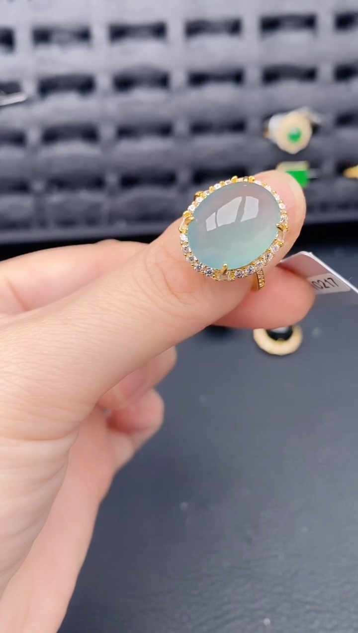 银S925镶嵌戒指翡翠天然a货翡翠397