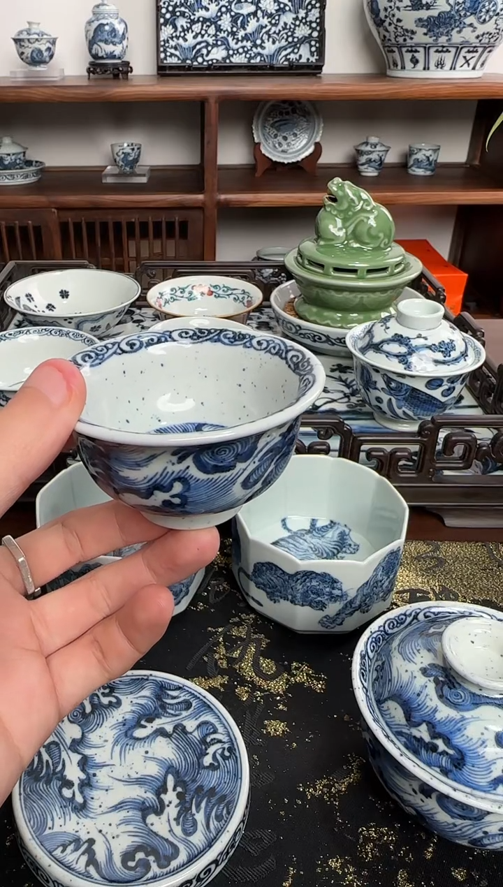 【闪购商品】杯子含真藏古海浪撒蓝小压手