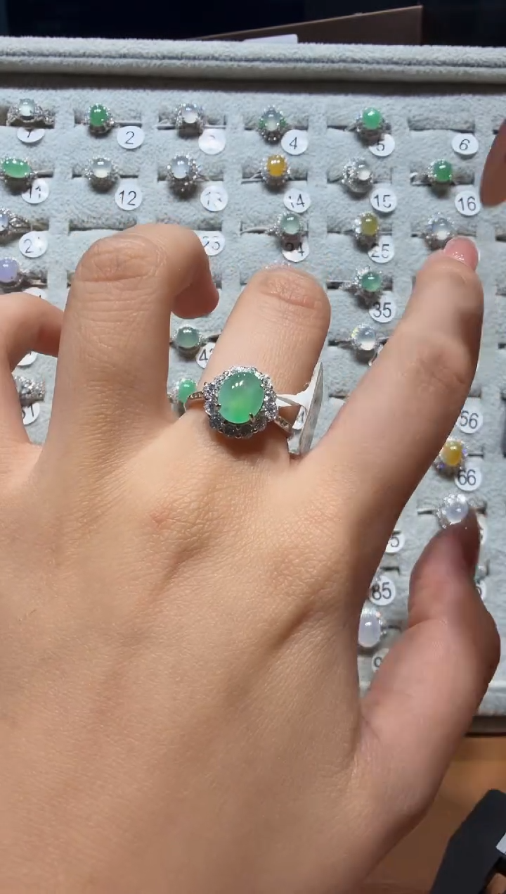 银S925镶嵌戒指翡翠缅甸A货翡翠戒指