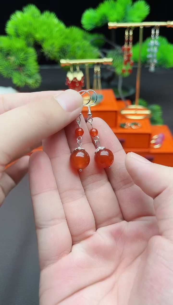 玛瑙/玉髓耳饰银S925镶嵌409        