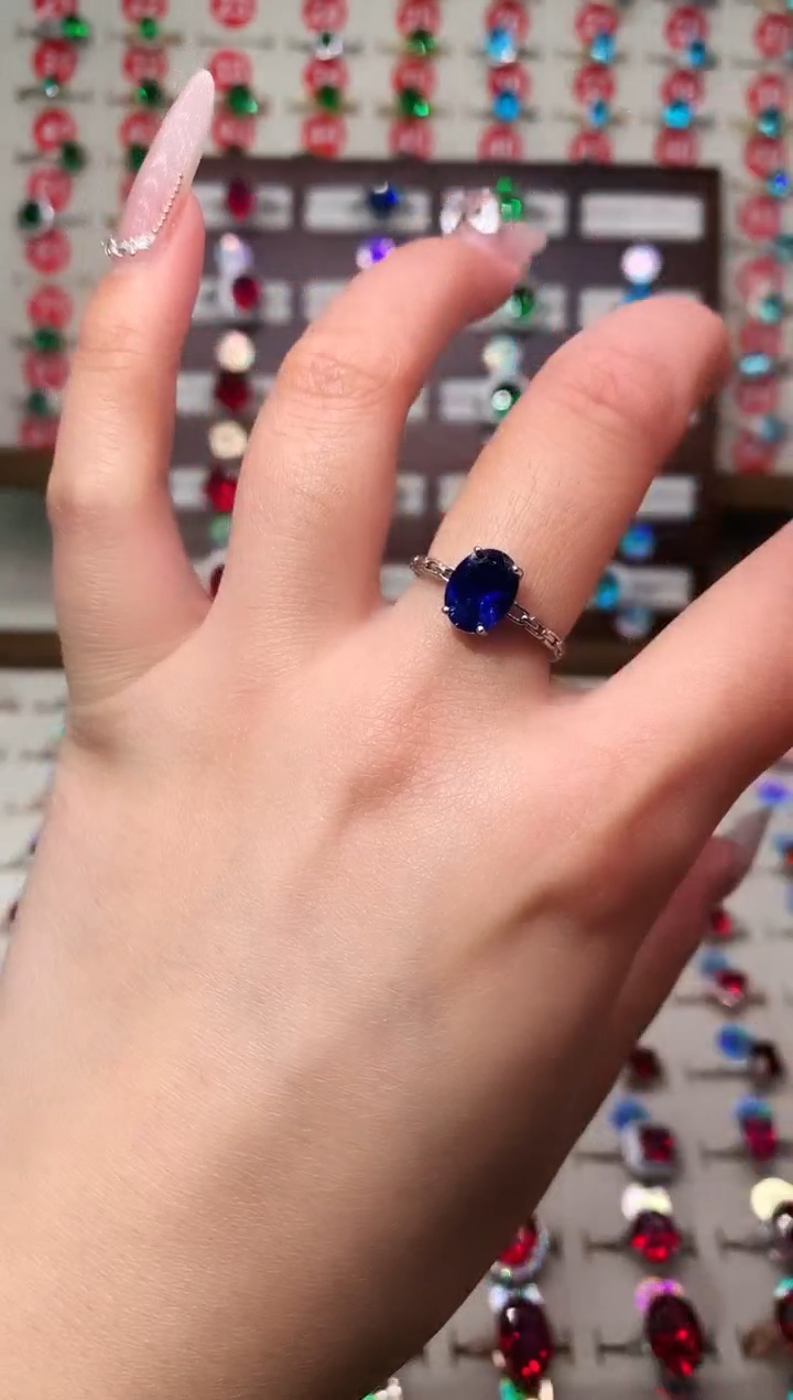 戒指蓝宝石银S925镶嵌7*9 银托