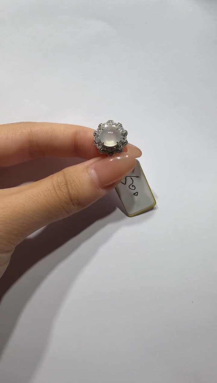 银S925镶嵌戒指翡翠925银镶缅甸A货翡翠戒指