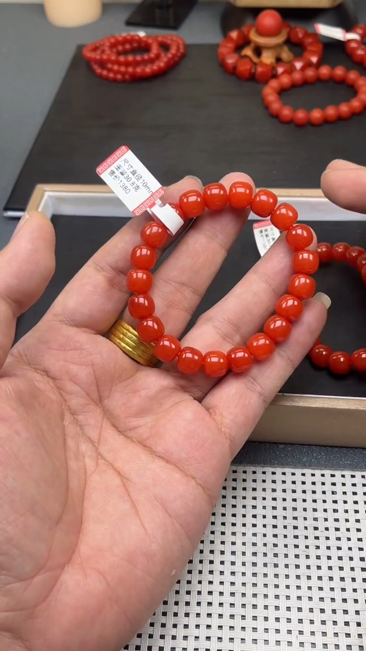 南红玛瑙未镶嵌8383.锦红亮老型手串卡10