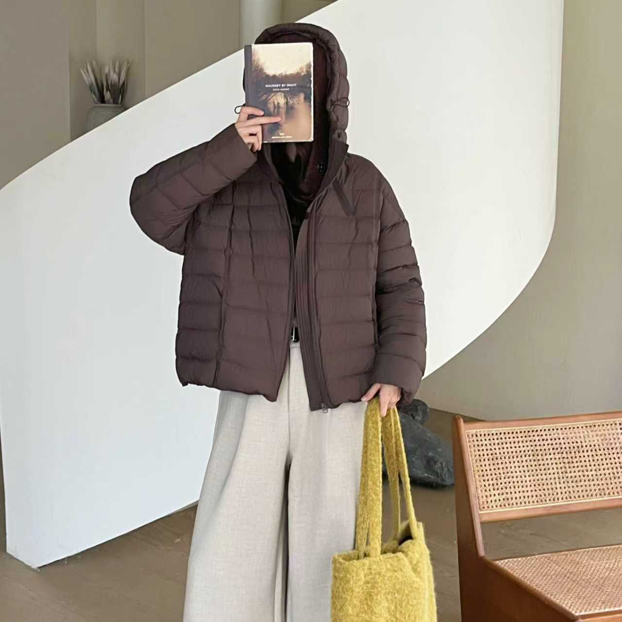 【排骨款咖色羽绒服】休闲风薄款连帽女保暖短款韩版时尚秋冬冬季