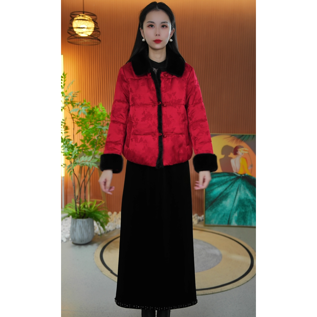 8805冬季新国风绵羊毛洋气妈妈提花加厚棉服时尚气质短款保暖棉衣