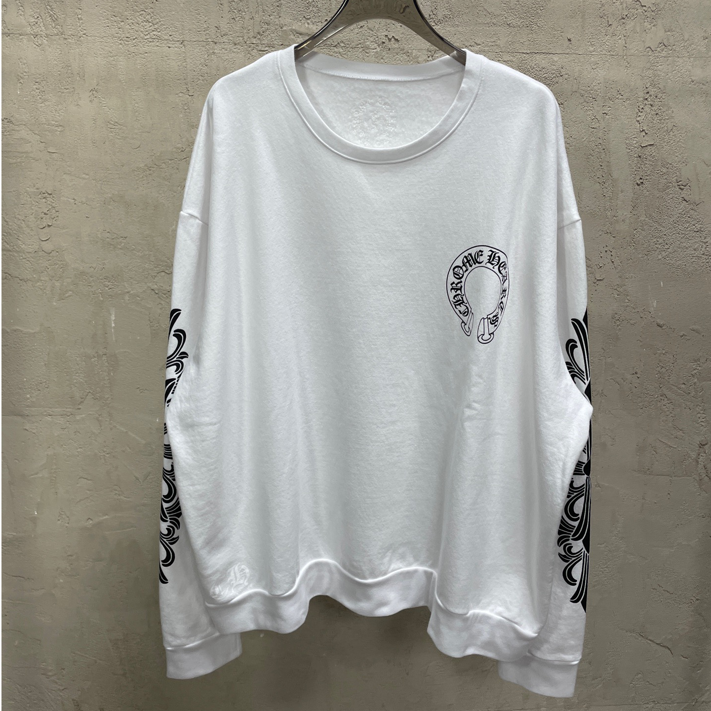 未使用 Chrome Hearts/克罗心 白色手臂藤蔓麒麟臂马蹄圆领卫衣