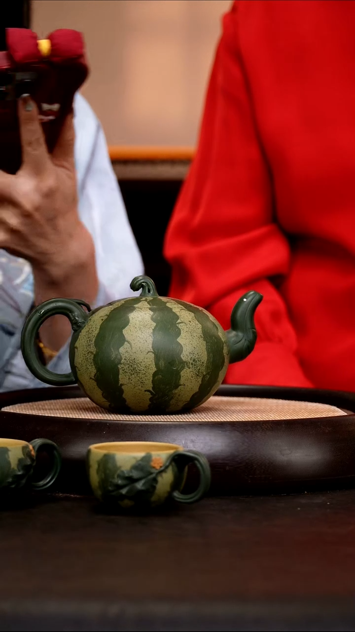 茶壶紫砂GJF63 西瓜套组 蒋蓉绿泥 425cc 