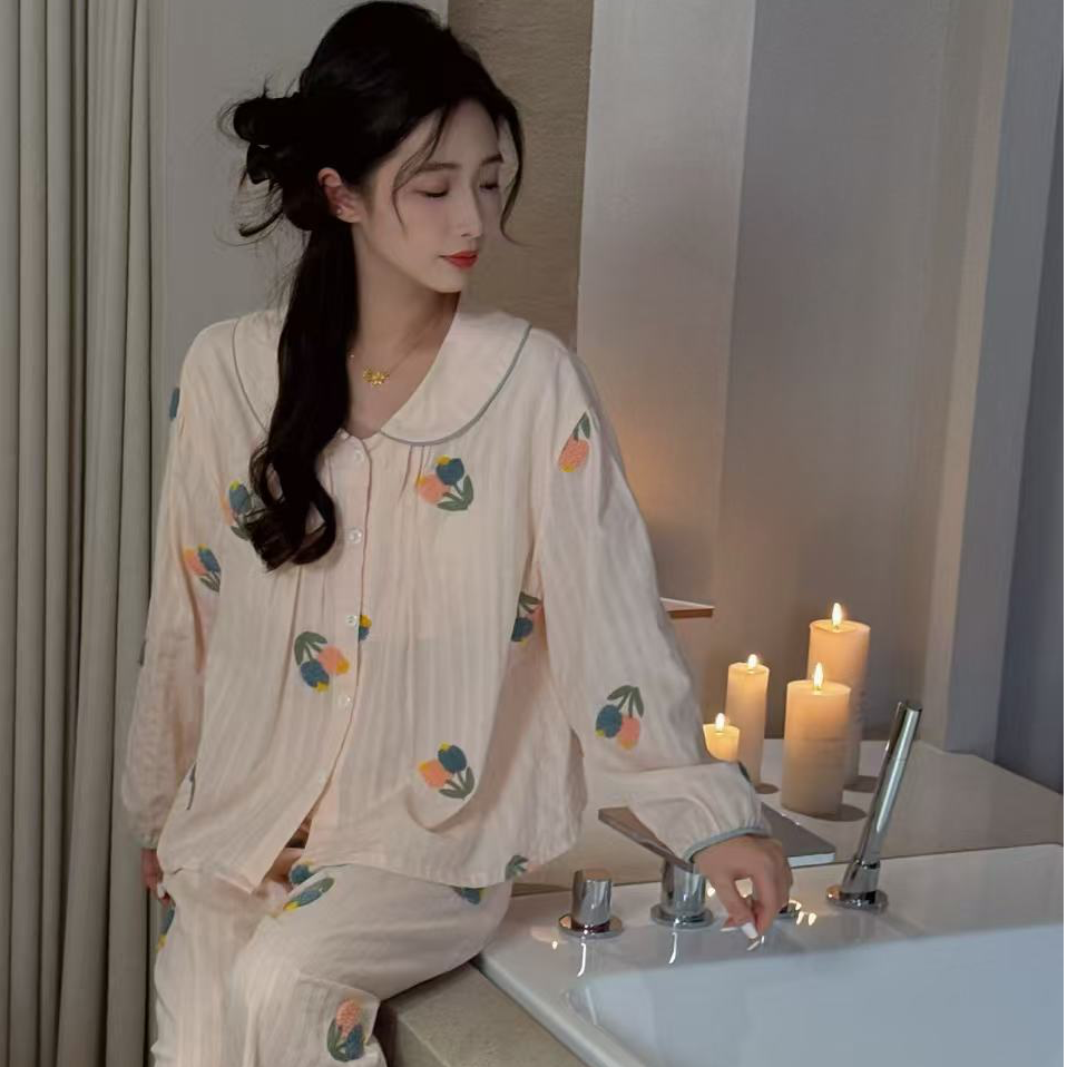 VINEEMAN【恋诗日记】韩系新款睡衣女春夏薄款短袖开衫可外穿家居