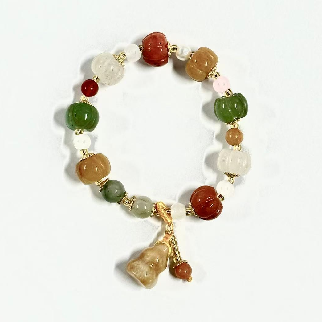 高货彩色南瓜葫芦玉石色手串