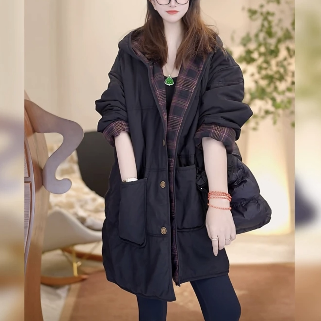 秋冬爆款格子双面穿气质连帽棉服多色2025年新款宽松显瘦保暖外套