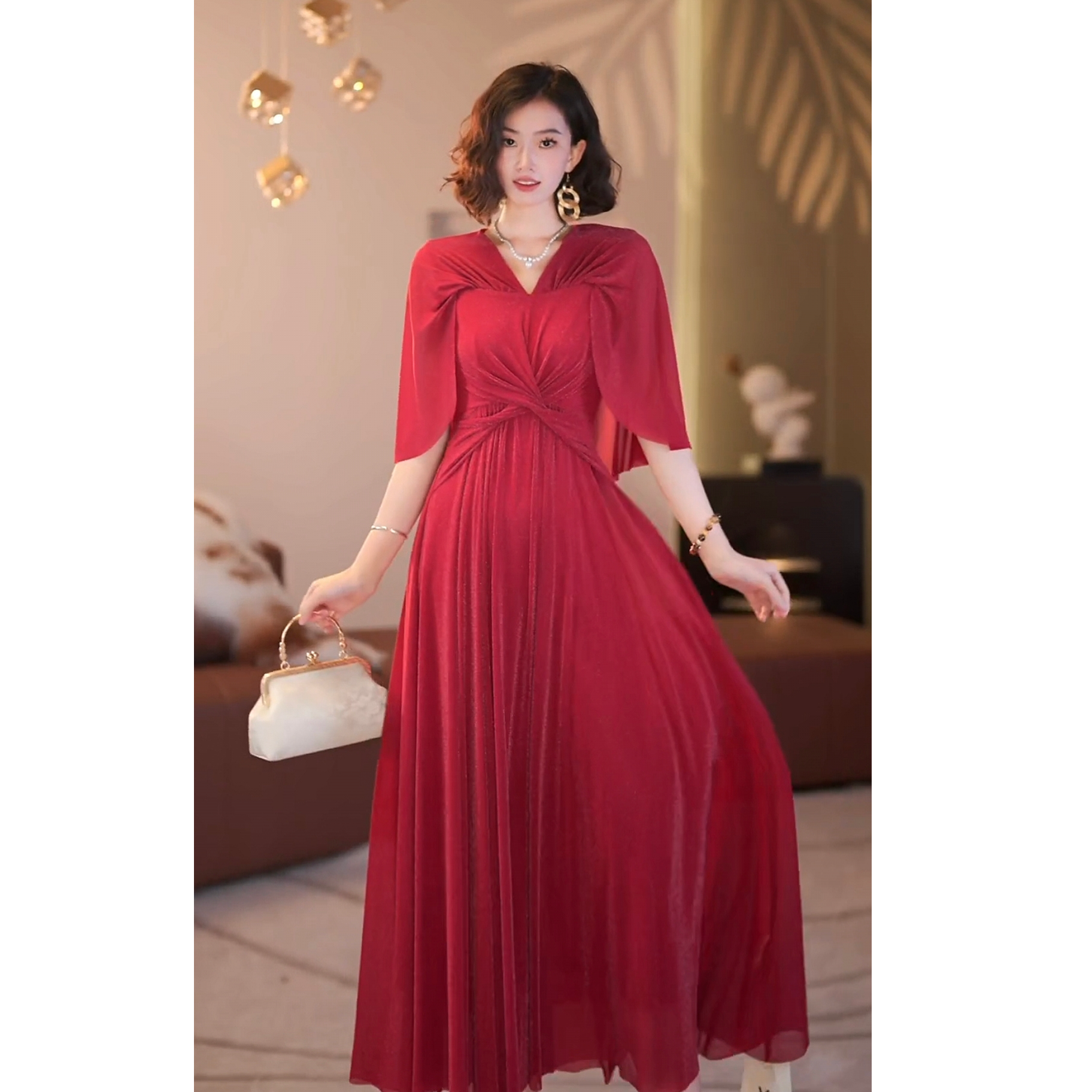 【梦琳】玫瑰冰茶 法式气质显瘦高级 设计师夏季连衣裙-YL11510