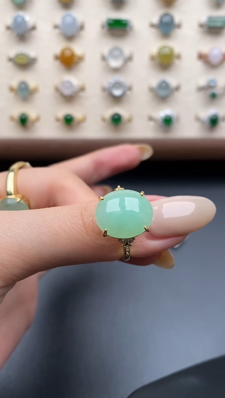 银S925镶嵌戒指翡翠一物一证一礼盒