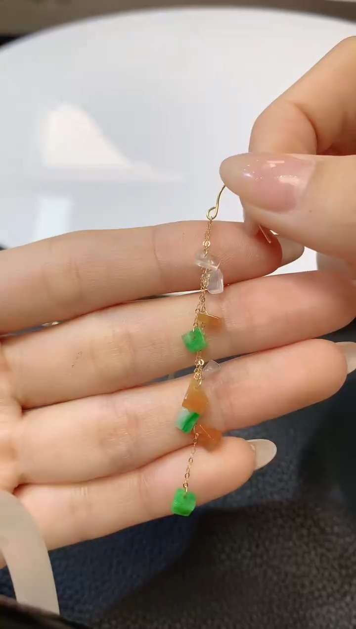 翡翠18K金镶嵌耳饰A24   多样性发一对