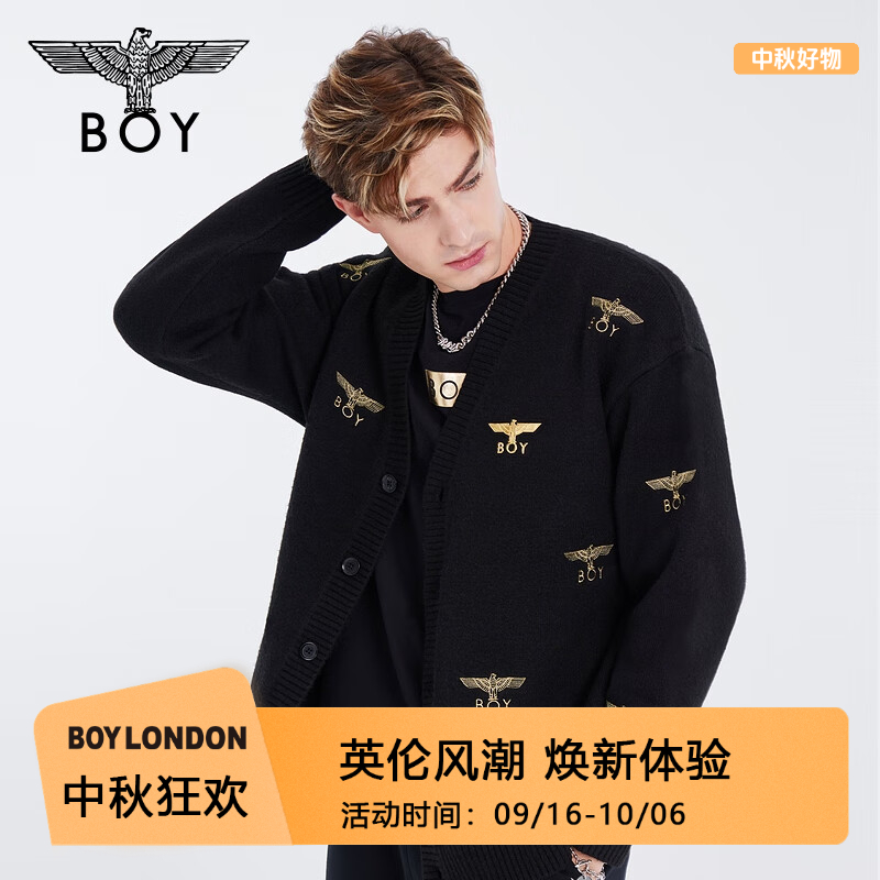 【贵公子】BOYLONDON流光风情侣老鹰满印潮牌休闲针织开衫N64903