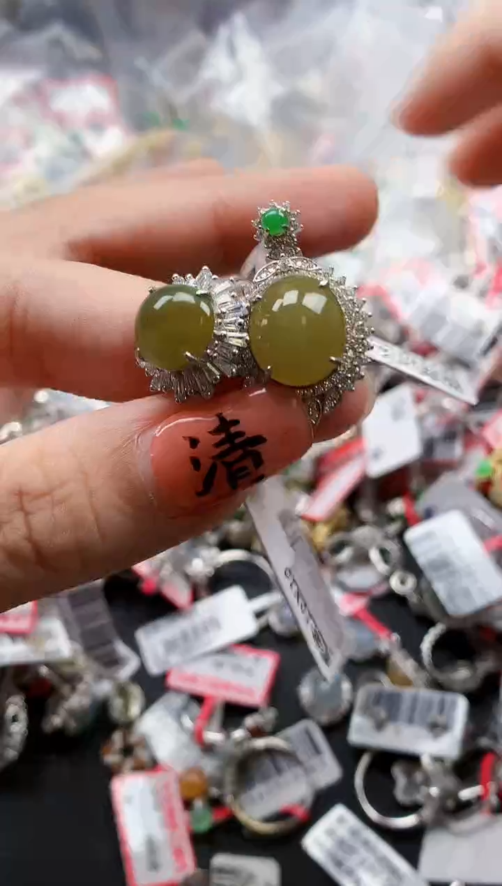 银S925镶嵌戒指翡翠天然A货缅甸翡翠