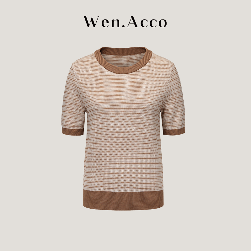 针织春夏羊毛轻柔条纹短袖女薄款上衣内搭ZL1173