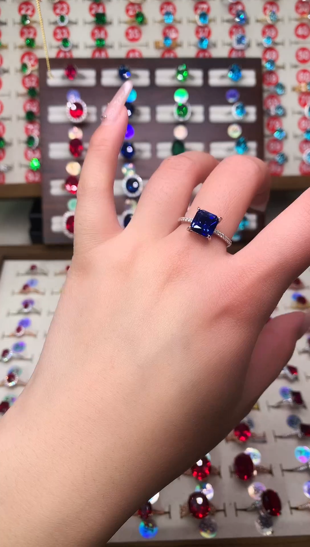 戒指蓝宝石银S925镶嵌方8*8 银托